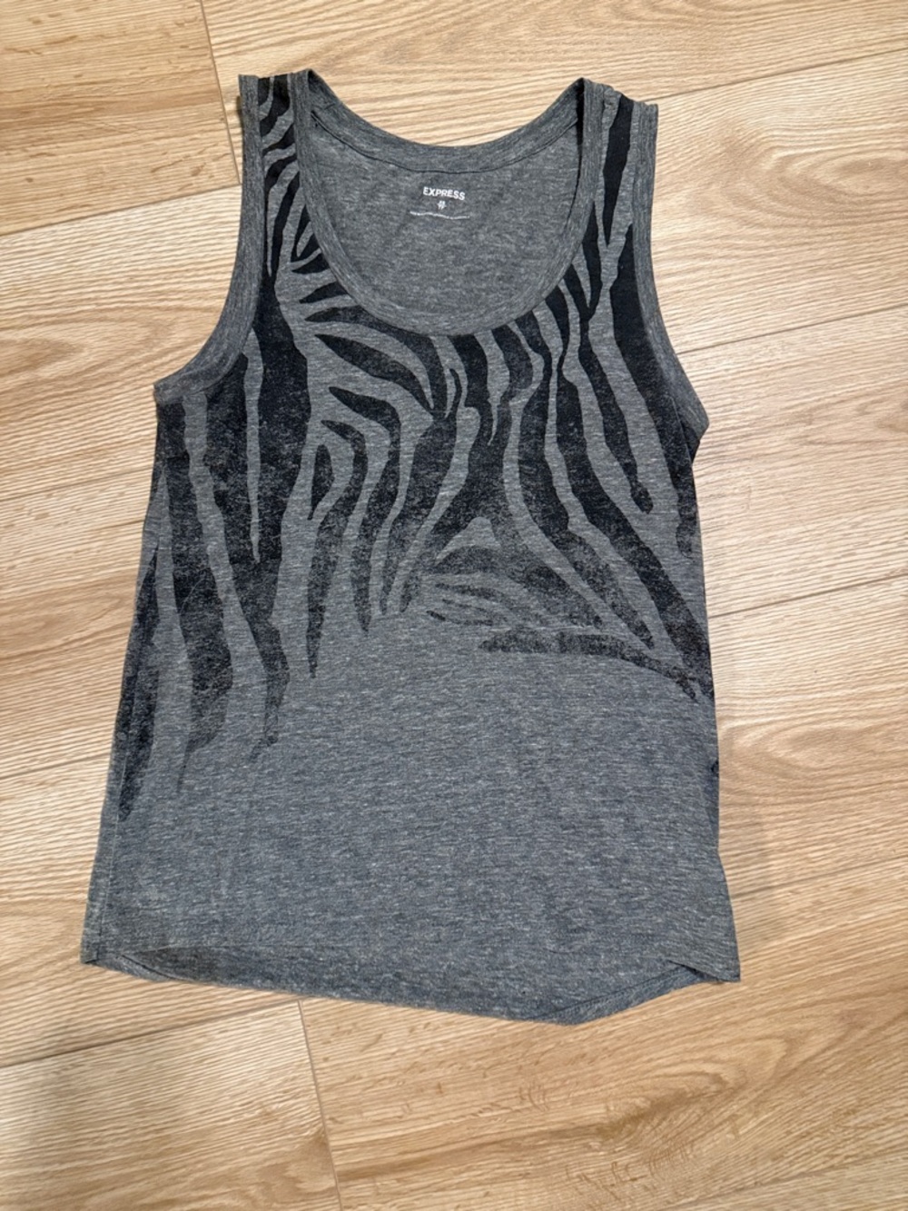 Express Gray Zebra-Print Scoop Neck Tank